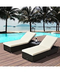 Outsunny Wicker Patio Lounge Chair Set, Outdoor Chaise Lounge Sets w/ 5-Level Angles Adjust Backrest, Thick Cushions, & Matching Table, for Pool Side,