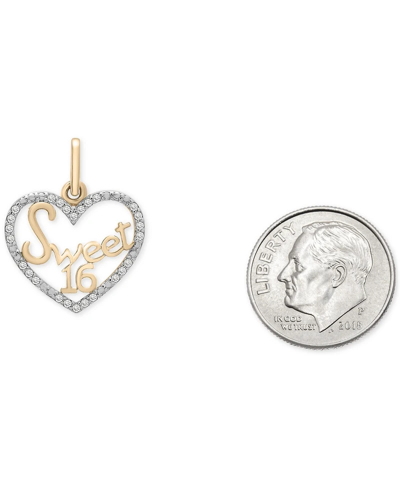 Wrapped Diamond Sweet 16 Heart Charm Pendant (1/20 ct. t.w.) in 10k Gold, Created for Macy's