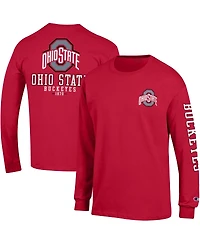 Men's Champion Scarlet Ohio State Buckeyes Team Stack 3-Hit Long Sleeve T-shirt