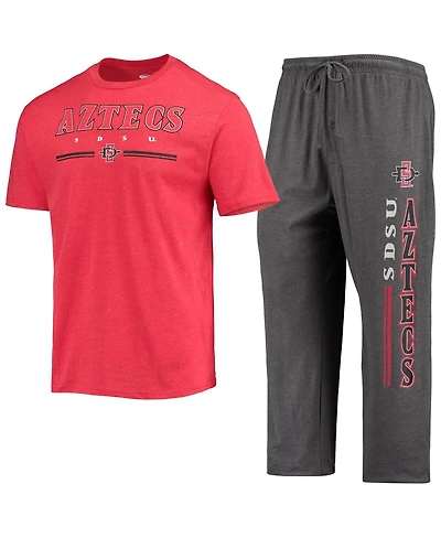 Men's Concepts Sport Heathered Charcoal and Cardinal San Diego State Aztecs Meter T-shirt and Pants Sleep Set
