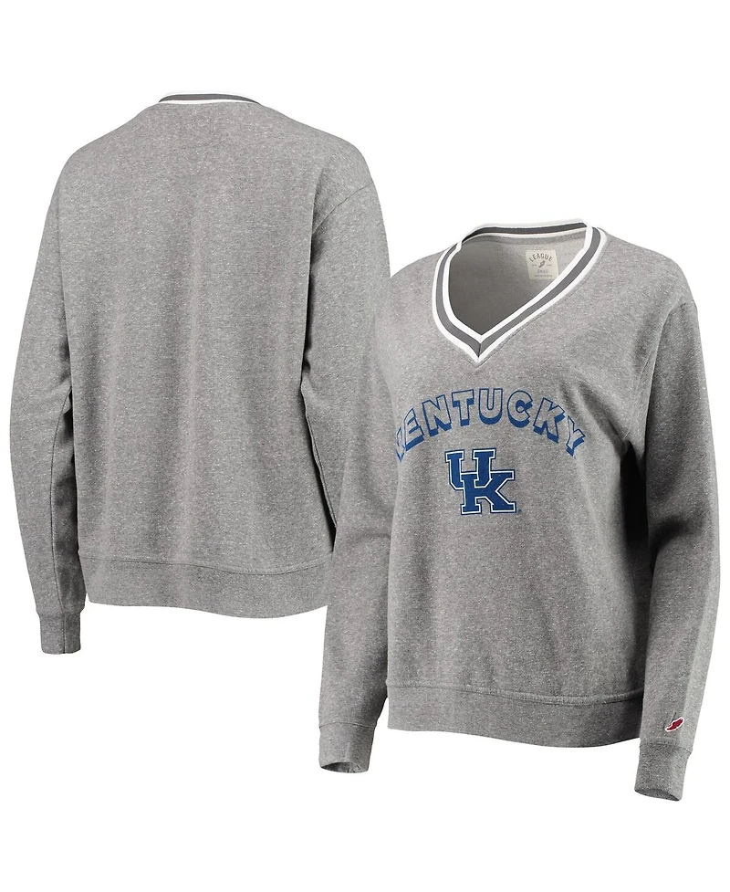 Women's League Collegiate Wear Heathered Gray Kentucky Wildcats Victory Springs Tri-Blend V-Neck Pullover Sweatshirt
