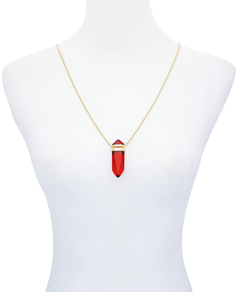 Vince Camuto Imitation Red Siam Epoxy Pendant Gold-Tone Long Chain Statement Necklace