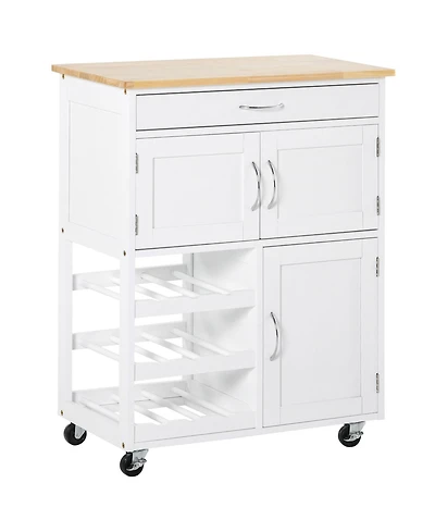 Homcom Bar Cart Rolling Kitchen Island on Wheels with Wine Rack