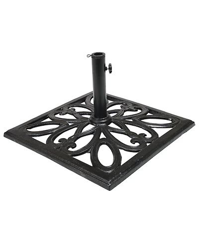 22-Inch Square Cast Iron Umbrella Base with Imperial Geometric Design - Black Finish