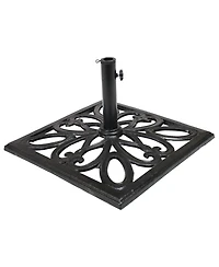 22-Inch Square Cast Iron Umbrella Base with Imperial Geometric Design - Black Finish
