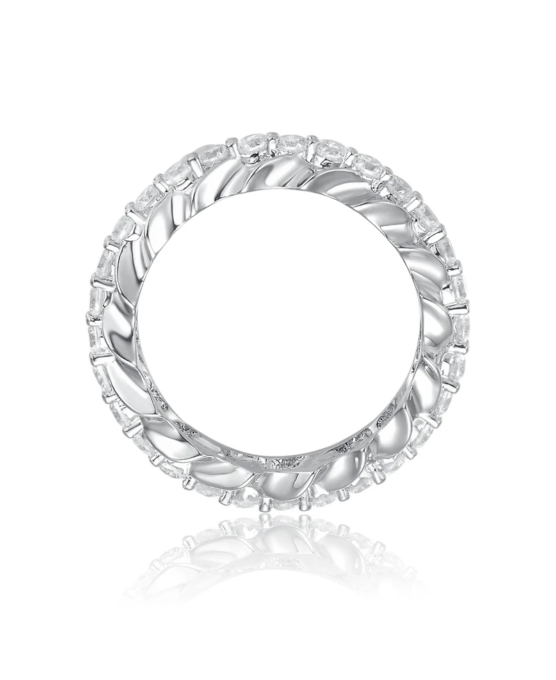 Ra White Gold Plated Oval Cubic Zirconia Band Ring