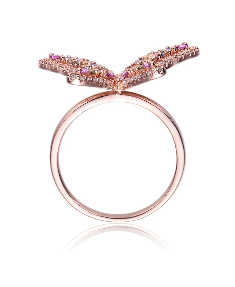 Ra 18K Rose Gold Plated Multi Color Cubic Zirconia Butterfly Ring
