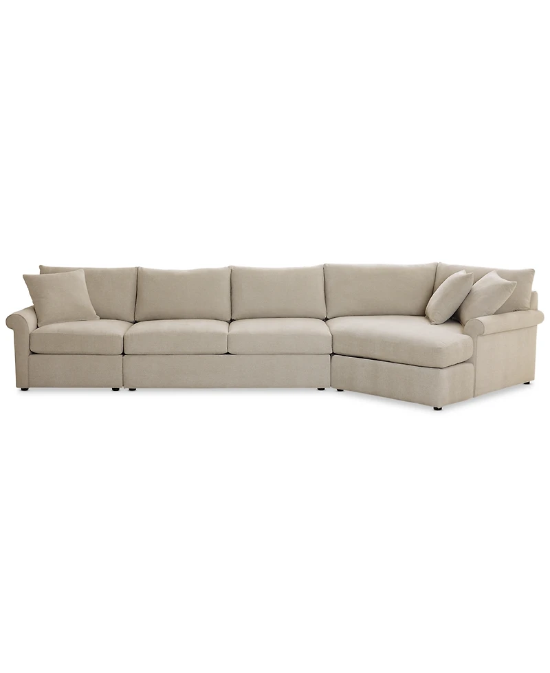 Closeout! Wrenley 166" 3-Pc. Fabric Cuddler Chaise Sectional Sofa, Created for Macy's