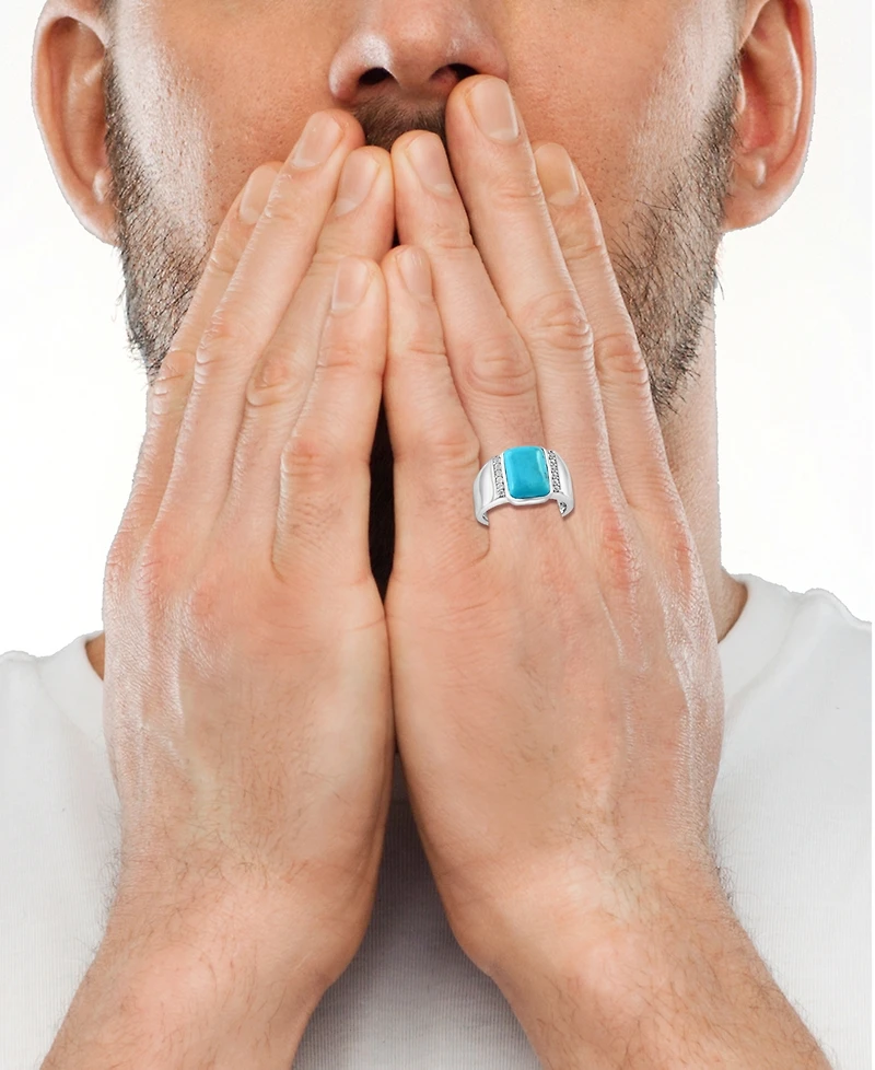 Effy Men's Turquoise & White Topaz (1/4 ct. t.w.) Ring in Sterling Silver