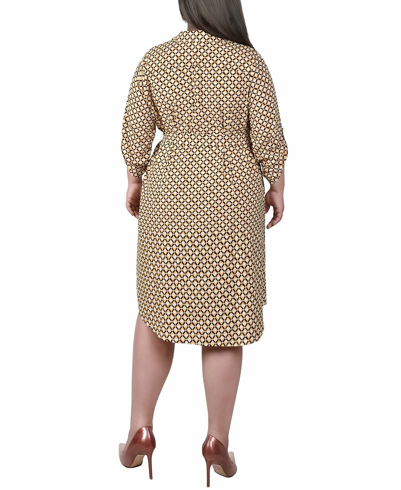 Ny Collection Plus Size 3/4 Roll Tab Sleeve Zippered Shirt Dress