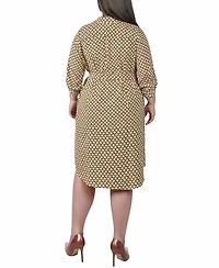 Ny Collection Plus Size 3/4 Roll Tab Sleeve Zippered Shirt Dress
