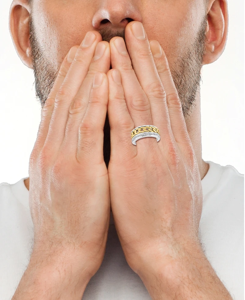 Effy Men's White Sapphire Chain Link Ring (1/2 ct. t.w.) in Sterling Silver and 14k Gold-Plate