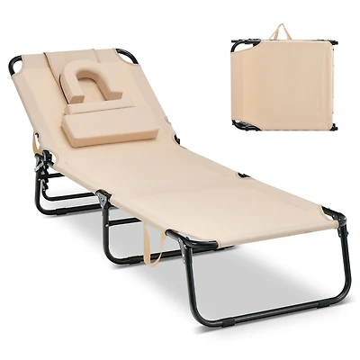Costway Folding Chaise Lounge Chair Adjustable Outdoor Patio Beach Camping Recliner
