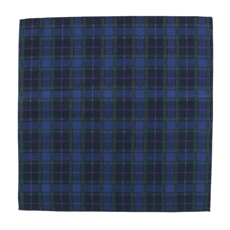 Trafalgar Men's Ives Green and Navy Blackwatch Plaid Silk Pocket Square