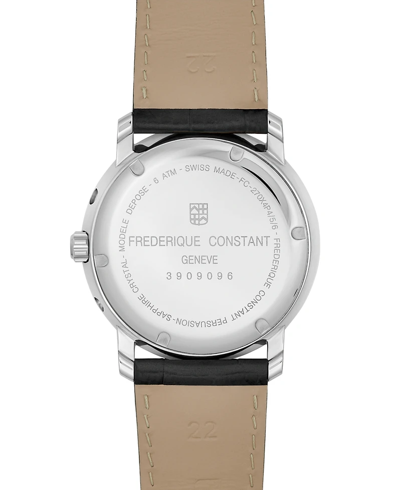 Frederique Constant Men's Swiss Classics Business Timer Black Leather Strap Watch 40mm