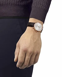 Tissot Unisex Swiss Automatic Chemin des Tourelles Powermatic 80 Dark Brown Leather Strap Watch 39mm