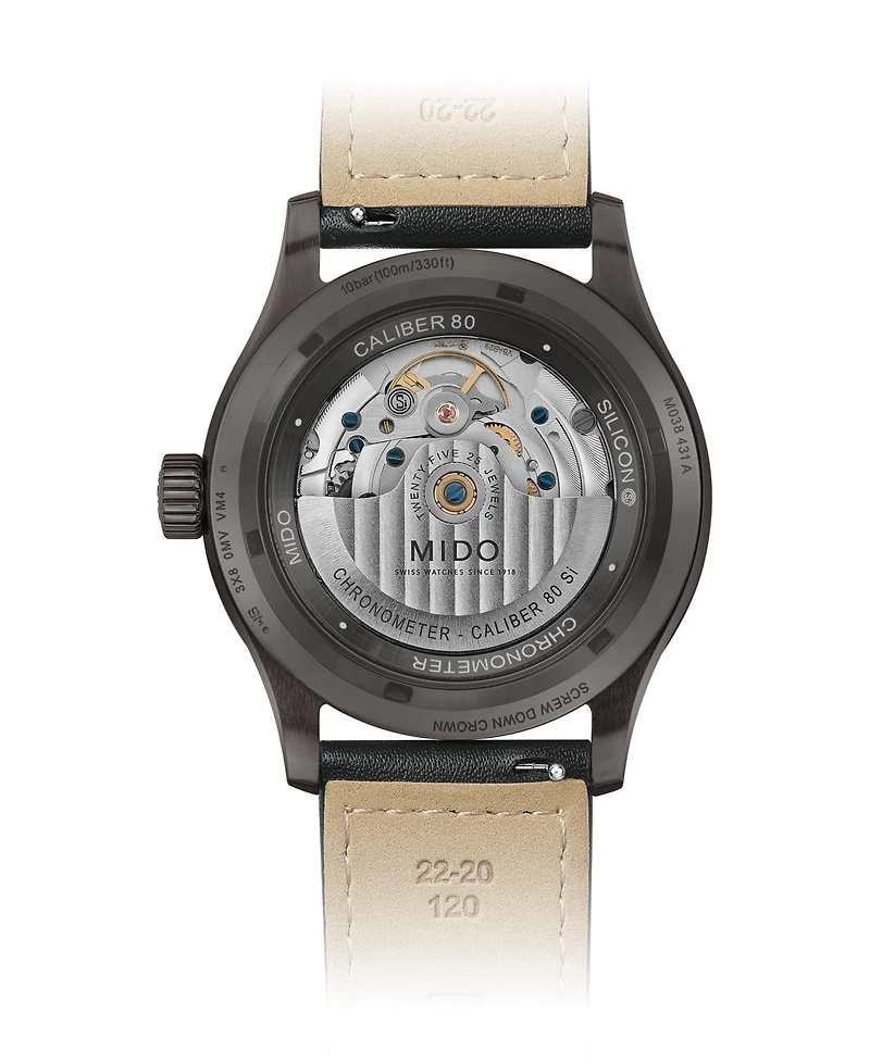 Mido Men's Swiss Automatic Multifort Chronometer Black Leather Strap Watch 42mm