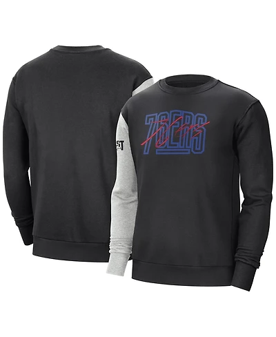 Men's Nike Black, Heather Gray Philadelphia 76ers Courtside Versus Force & Flight Pullover Sweatshirt
