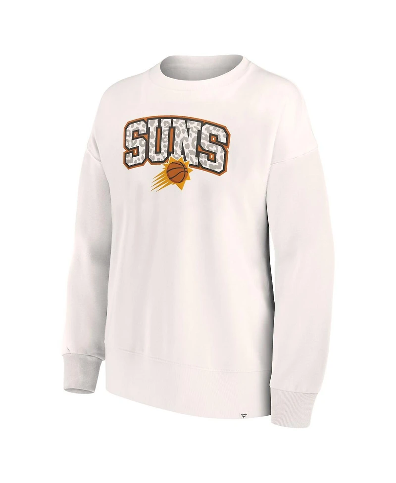 Women's Fanatics White Phoenix Suns Tonal Leopard Pullover Sweatshirt