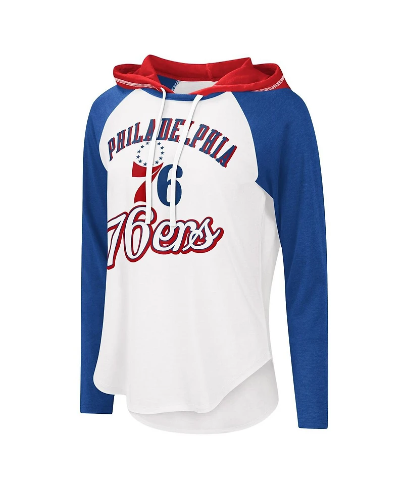 Women's G-iii 4Her by Carl Banks White Philadelphia 76ers Mvp Raglan Hoodie Long Sleeve T-shirt
