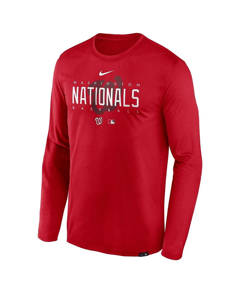 Men's Nike Red Washington Nationals Authentic Collection Team Logo Legend Performance Long Sleeve T-shirt