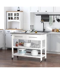 Homcom Stainless Steel Top Kitchen Island Utility Serving Storage Cart on Wheels White