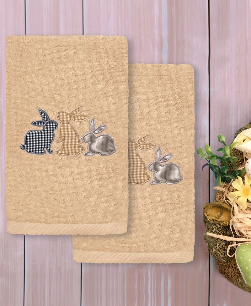Linum Home Bunny Row Embroidered Luxury 100% Turkish Cotton Hand Towel Set, 30" x 16"