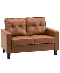 Homcom 51" Wide Double Sofa with Armrest, 2-Seater Tufted Pu Leather,