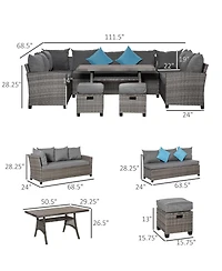 Outsunny Patio Furniture Sectional Sofa w/ Ottomans & Table