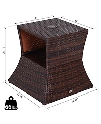 Outsunny Rattan Wicker Side Table with Umbrella Hole, 2 Tier Storage Shelf for All Weather for Outdoor, Patio, Garden, Backyard, Mixed Brown