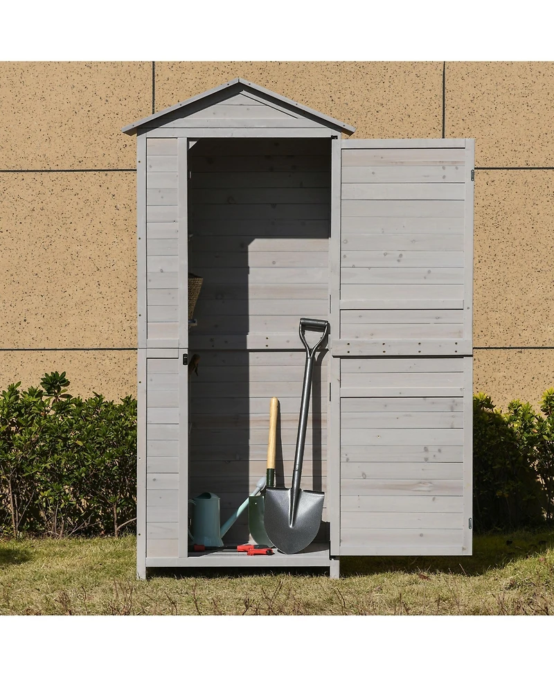 Outsunny 36" x 25" x 79" Wooden Outdoor Tool Cabinet with Tin Roof