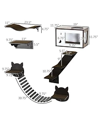 PawHut Cat Shelves with Ergonomically Curved Platform, Cozy Cat House, Bridge, Easy Stairs, and Flat Perch, Wall-Mounted Cat Tree Climbing Playground,