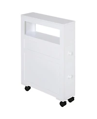 Wood Rolling Slim Narrow Bathroom Floor Side Storage Cabinet