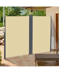 Outsunny Double Retractable Patio Side Awning w/ Uv-Resist Screen