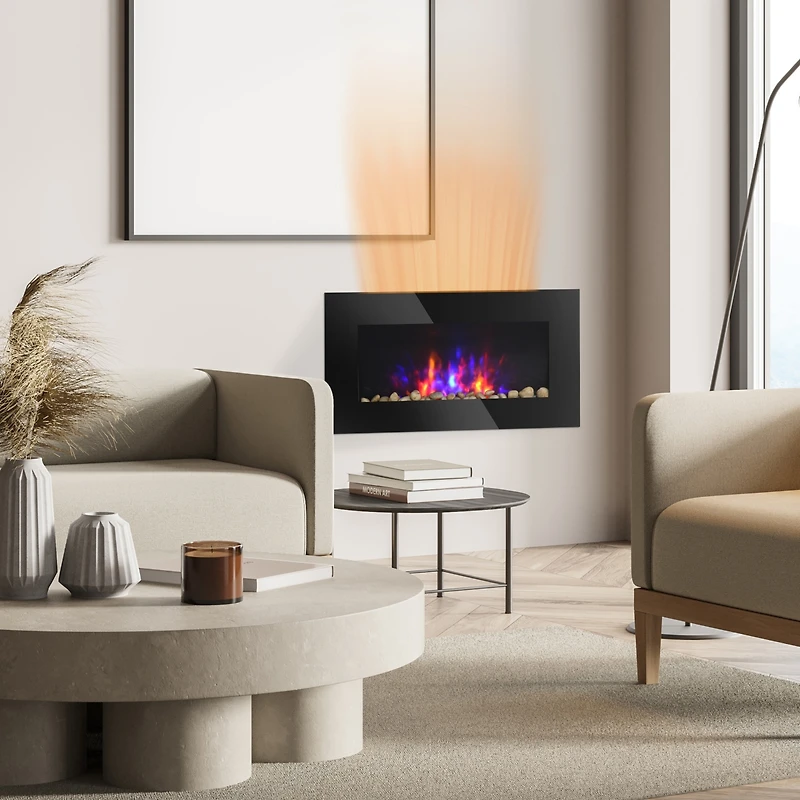 Homcom 28.5" 1450W Electric Fireplace with 7-Color Flame Effect,