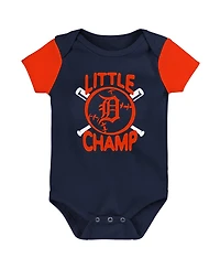 Newborn and Infant Boys and Girls Navy Detroit Tigers Little Champ Three-Pack Bodysuit, Bib and Booties Set