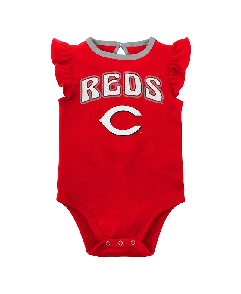 Newborn and Infant Boys and Girls Red, Heather Gray Cincinnati Reds Little Fan Two-Pack Bodysuit Set