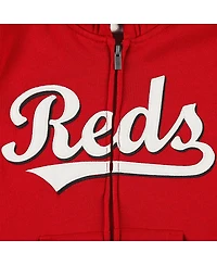 Big Boys and Girls Red Cincinnati Reds Wordmark Full-Zip Fleece Hoodie