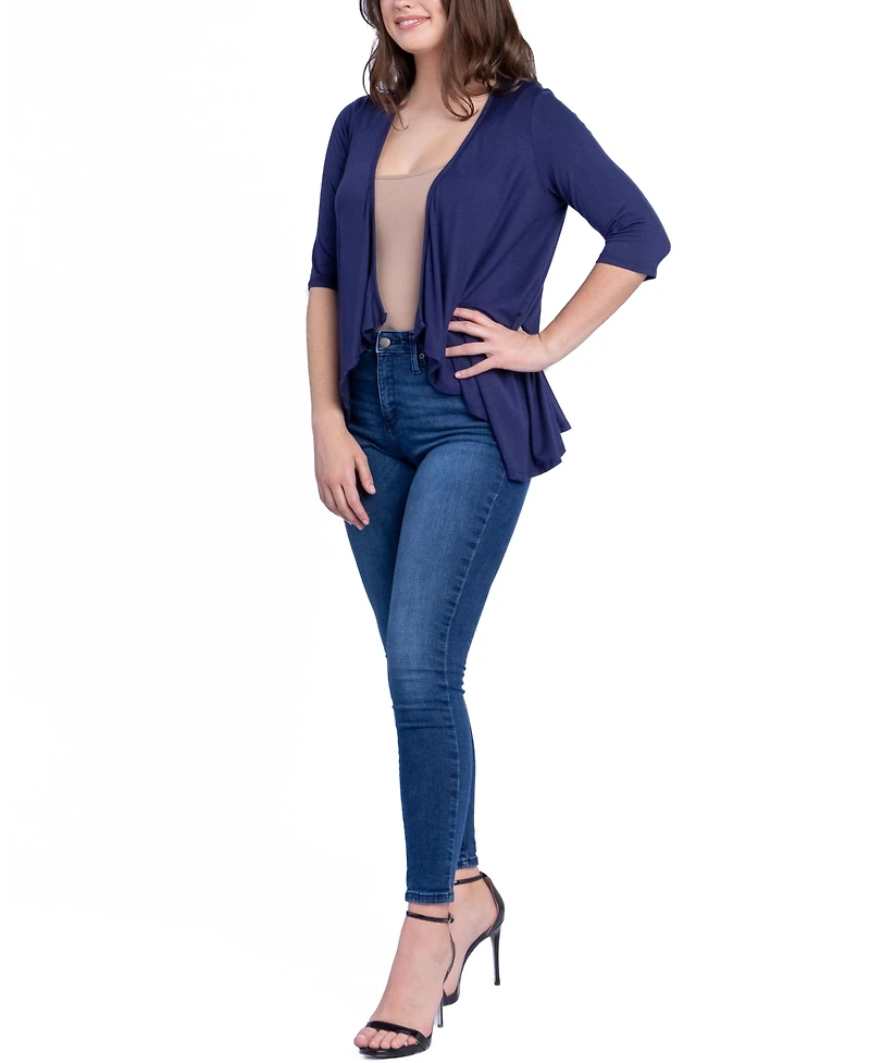24seven Comfort Apparel Women's Open Front Elbow Length Sleeve Cardigan Sweater