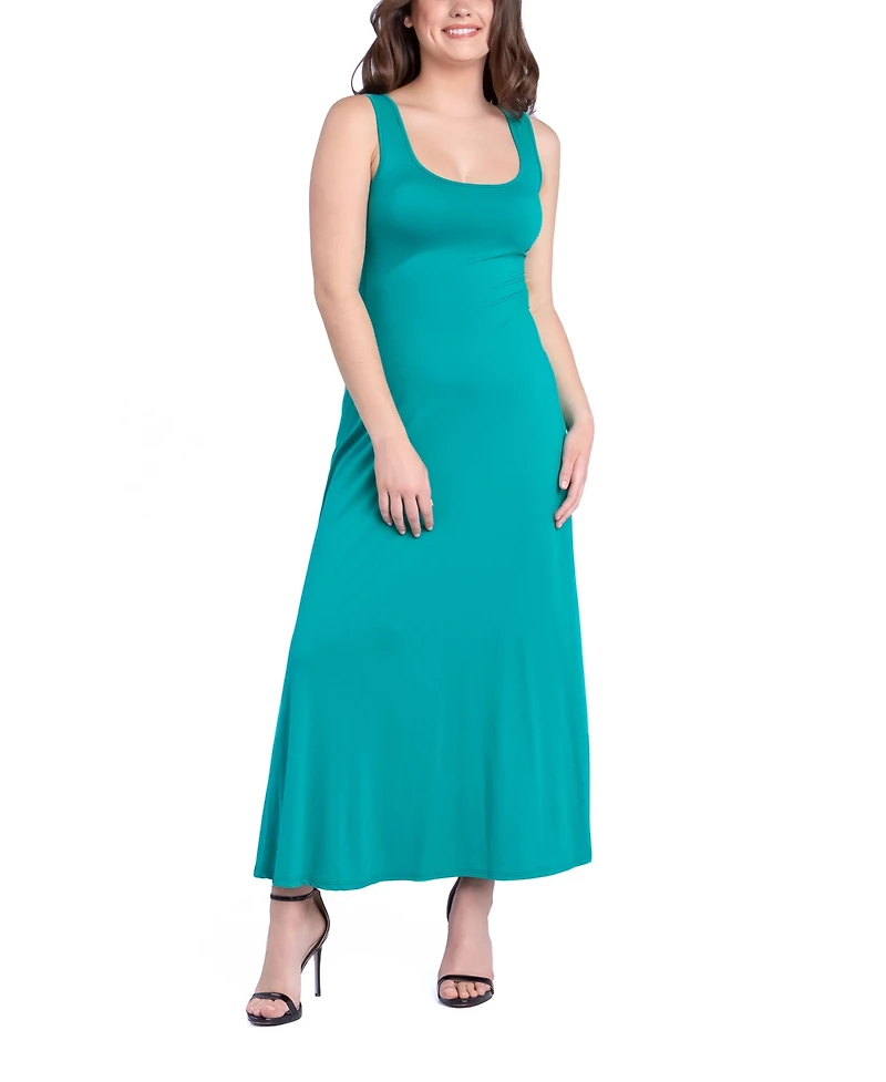 24seven Comfort Apparel Women's Relaxed Sleeveless Tunic A-Line Long Dress
