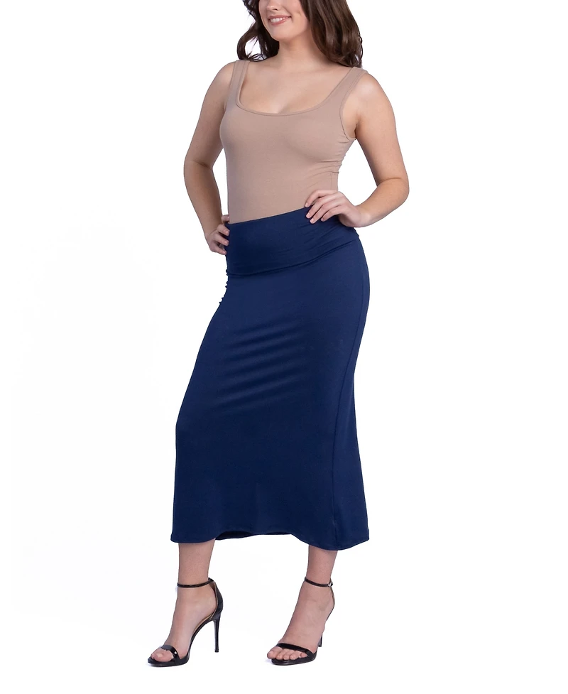24Seven Comfort Apparel Women's Foldable Waistband Relaxing to Wear Skirt