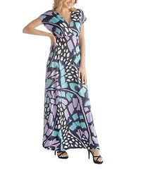 24seven Comfort Apparel Women's V-neck Cap Sleeved Empire Waist Maxi Dress