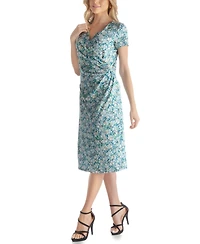 24seven Comfort Apparel Women's Knee-Length Faux Wrap Short Sleeve Dress
