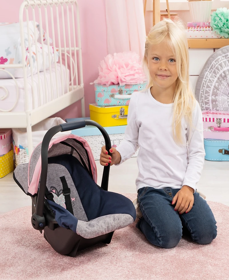 Bayer Design Dolls Grey, Blue, Pink Butterfly Car Seat