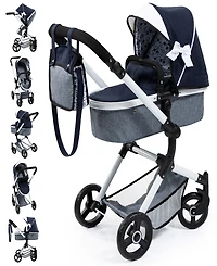 Bayer Design Dolls Blue, Grey, White Pram Neo Vario