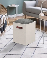 Ornavo Home 6 Pack Linen Fabric Kallax Storage Cube Bin with Faux Leather Handles