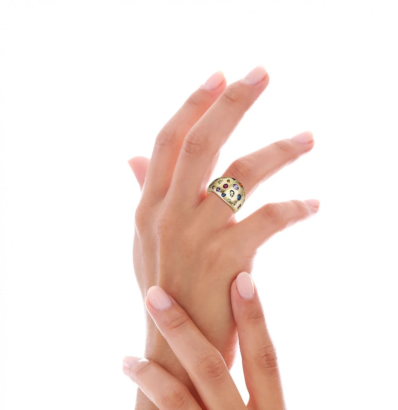Ra 14k Gold Plated with Rainbow Cubic Zirconia Dome Ring