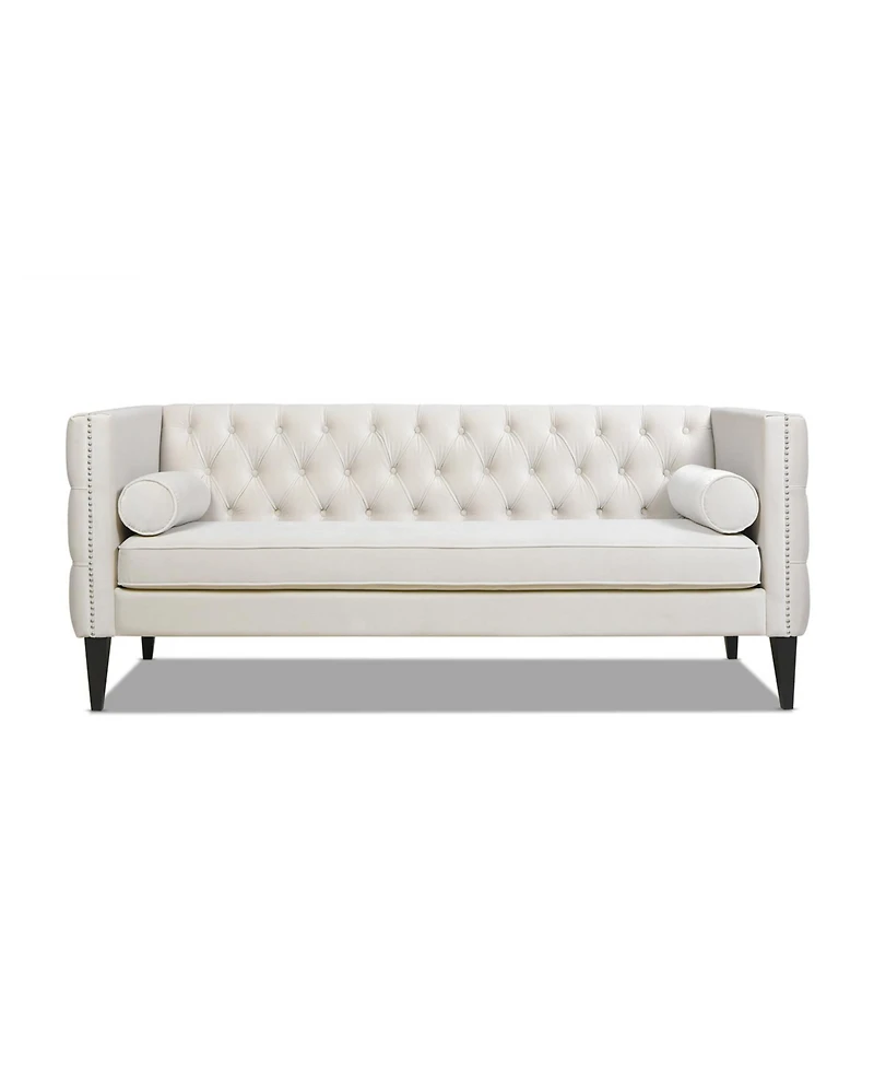 Jennifer Taylor Home Diane 84" Upholstered Bench Seat Tufted Tuxedo Sofa with Bolster Pillows