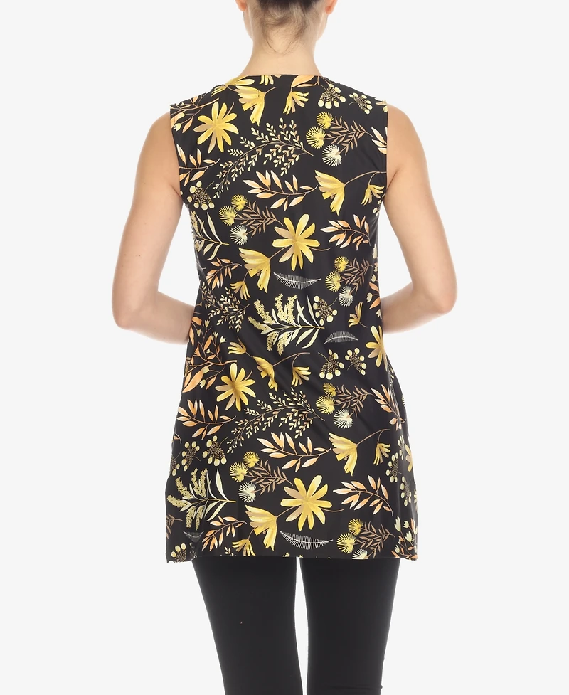 White Mark Women's Floral Sleeveless Tunic Top