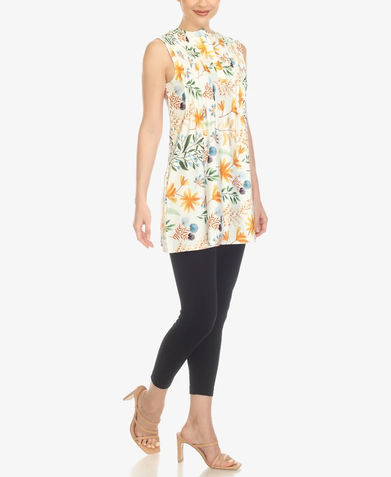 White Mark Women's Floral Sleeveless Tunic Top